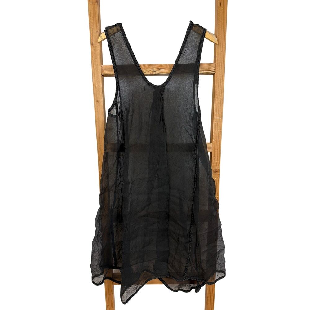 Cynthia Ashby Black Silk Transparent Deep Scoop Neck Midi Dress Size XS